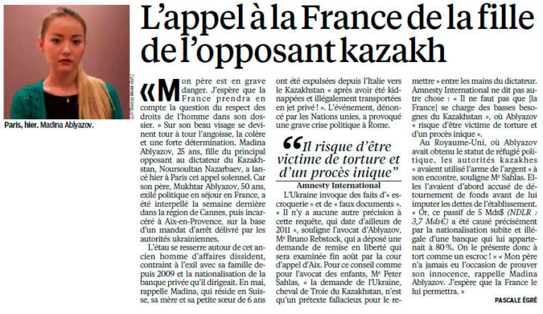 L’appel à la France de la fille de l’opposant Kazakh