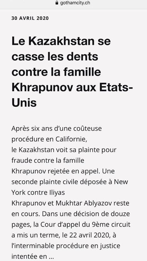 Après six ans d’une coûteuse procédure en Californie, le Kazakhstan voit sa plainte pour fraude contre la famille Khrapunov rejetée en appel. Une seconde plainte civile déposée à New York contre Iliyas Khrapunov et Mukhtar Ablyazov reste en cours. Dans une décision de douze pages, la Cour d’appel du 9ème circuit a mis un terme, […]